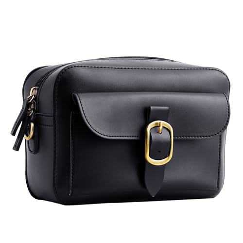 Vintage Vegan Leather Camera Bag for Women (BLACK)