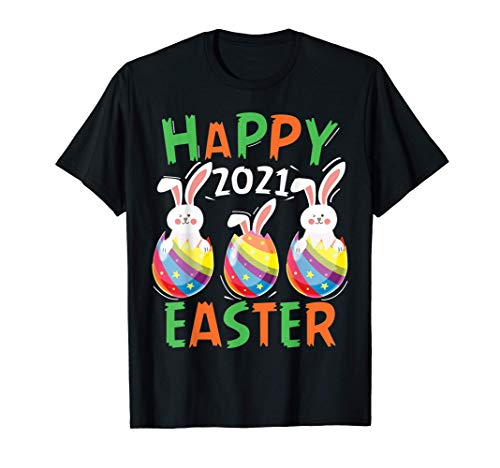 Happy 2021 Easter Day Bunny in Egg For Boys and Girls T-Shirt