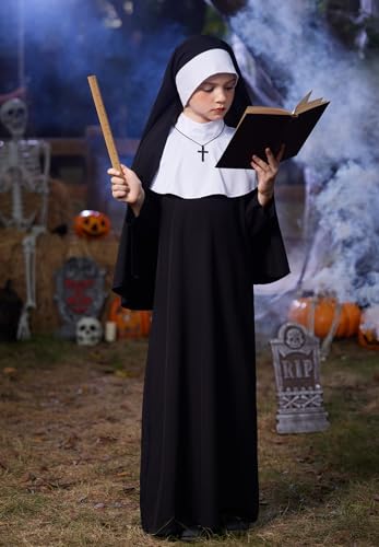 Vestido negro de monja para niñas 4-14 años con tocado miniatura 5
