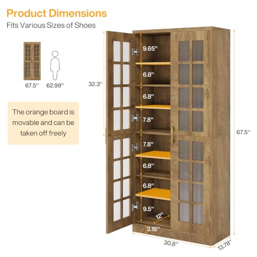 Image of Tribesigns Tall Shoe Cabinet Set of 2, 8-Tier Modern Shoe Storage Cabinet | Shoe Rack Cabinet with Adjustable Shelves, Stable and Sturdy, Tall Shoe Organizer for Entryway, Hallway, Closet, Wood Color