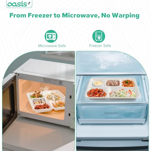 OasisSN 𝟭𝟬𝘅𝟴\", 𝟭𝟮𝟴-𝗣𝗮𝗰𝗸 5-Compartment Disposable Paper Plates, 𝗦𝗺𝗮𝗹𝗹 Compostable Heavy-Duty Disposable Divided Plates for Meal Prep, School Lunches & Party Buffets (BPI Certified) - Thumbnail 4