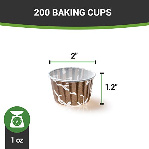 Restaurantware Panificio Pleated Baking Cups, 1 Oz Baking Cups - Muffins, Cupcakes, Mini Snacks - Brown Chocolate Wisp Print - Disposable - 200Ct Box #TOP3