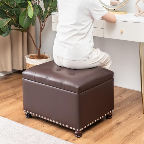 Image of Joveco Faux Leather Storage Ottoman Bench Rectangle 24 Inch Foot Rest Ottomans (Brown)