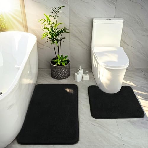 Black Bathroom Rug Set 2 Piece Bath Mat 21x34'' &U Shape Toilet Rug 21x21'' by HOMORE - Used condition - Image 5