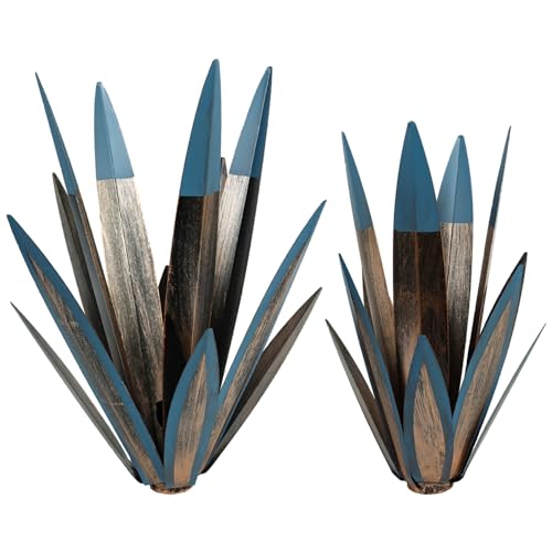 Liummrcy 2Pcs Metal Agave Plants Outdoor Decor 16'' ＆ 13'' Agave Solar Garden Light Waterproof Metal Agave Plant Sculpture with Stakes Auto Light up 7 Colors Tequila Agave Yard Art Lawn Decor
