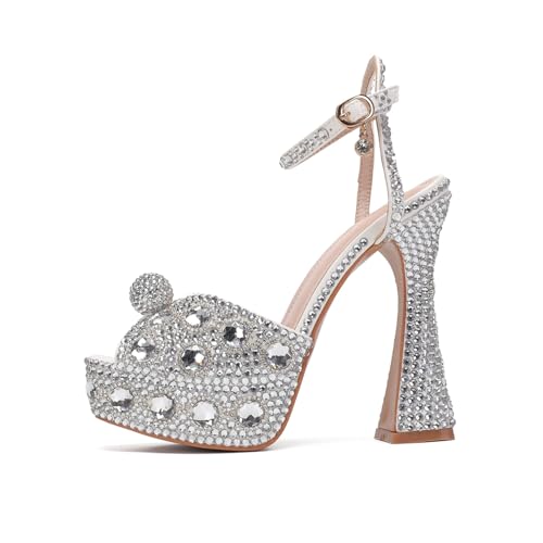 Minishion Womens Platform Wedding Shoes Slingback High Heel Party Evening Sandals with Pearl2