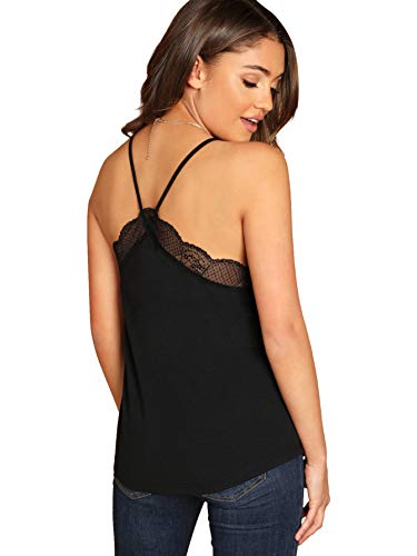 Shein Women's V Neck Sleeveless Lace Trim Spaghetti Strap Camisole Cami Tank Top Black Large #TOP1
