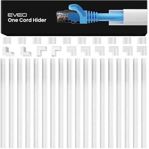 EVEO Cable Hider - One Cord Hider 300” Cord Cover Wall Cable Hider, Cable Concealer, Wire Hiders for TV on Wall. Cable Management, Cord Hider Cable Raceway Wire Covers for Cords (White, Small)
