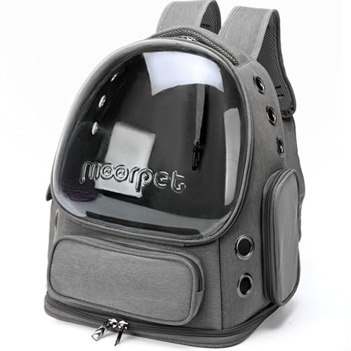 Pantress 猫・小型犬用 キャリーリュック 透明ハードタイプ 3WAY多機能キャリーバッグ 避難グッズ ペットバッグ 通気性 ペットリュック 宇宙船デザイン 車移動/病院/旅行対応 脱走防止 (グレー)