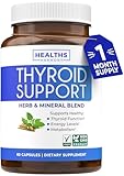 Thyroid Support with Iodine (Non-GMO) Improve Your Energy & Mood - Metabolism Booster Thyroid Health Supplement for Women and for Men - Ashwagandha, Zinc, B12 Complex - 60 Capsules