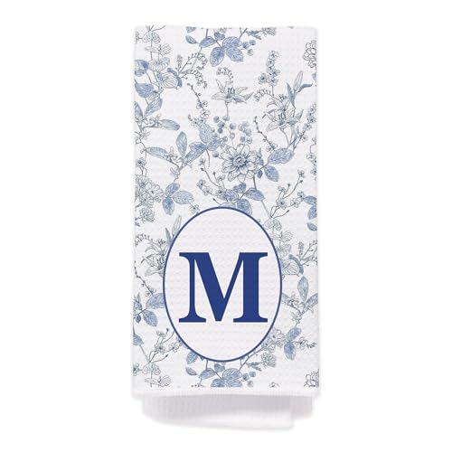 Chinoiserie Monogrammed Hand Towels for Bathroom - Monogram Hand Towels Monogrammed Kitchen Towels with Intial M Blue Chinoiserie Decor M Initial Gifts for Women/Men/Girls M Monogram Gifts560