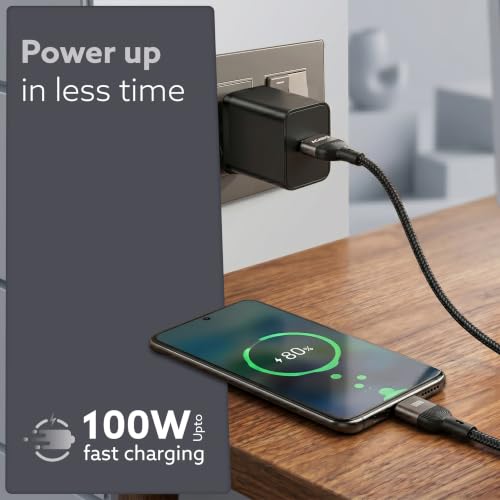 Image of AGARO USB A to Type C Fast Charging Cable (1.2M), 100W, 5A Super Fast Charge, 480Mbps Data Sync, Durable Nylon Braided, Tangle-Free, Compatible with Smartphone, Tablet, Laptop & More
