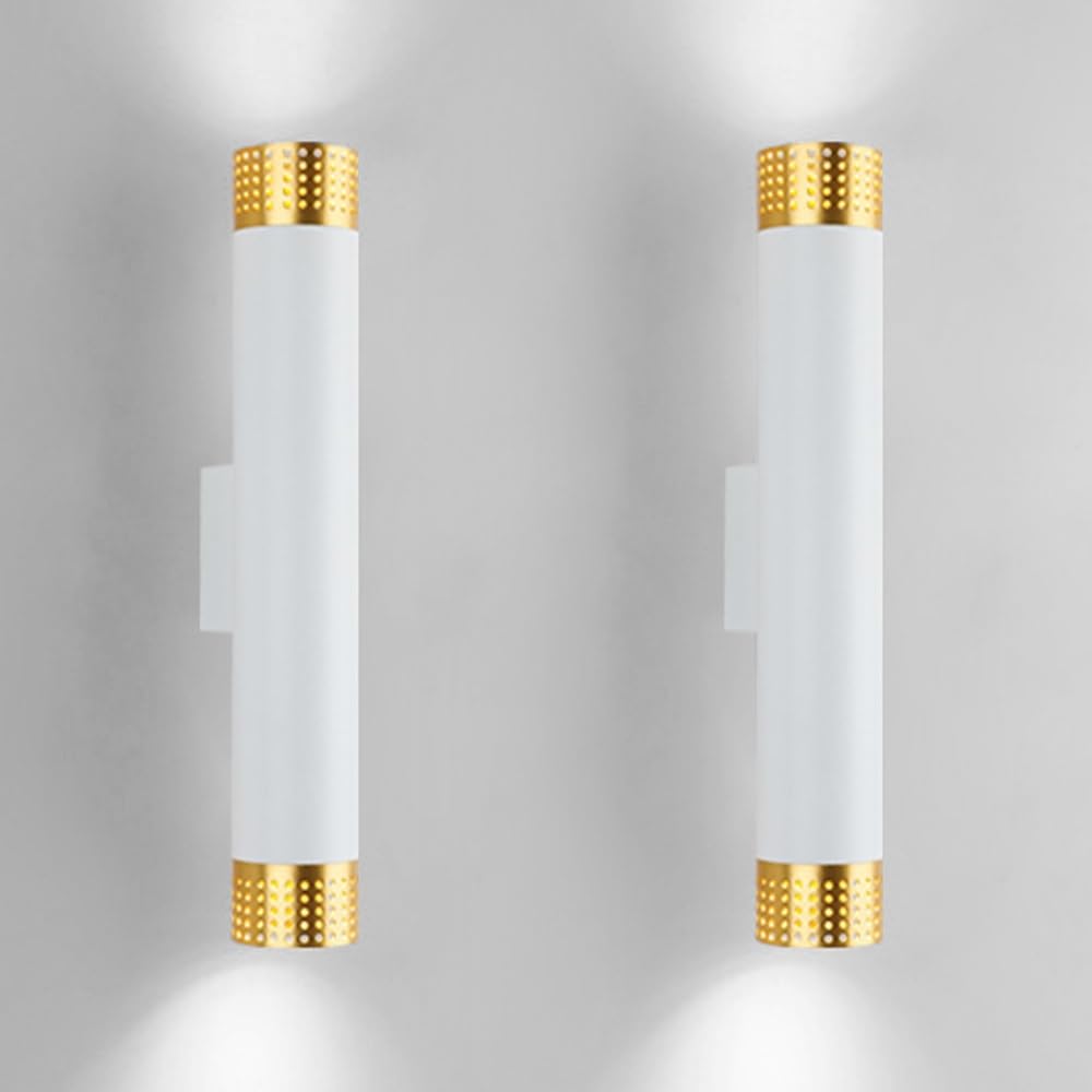 SXWNBIFH 10W Aluminum Wall Sconces, Nordic Style Cylindrical Wall Lamp, Up and Down Lighting Fixtures, Hardwired Indoor Wall Light for Bedroom Bedside Hallway 3000K Warm White(White,57CM)