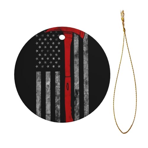 Firefighter Axe Red Line Flag Christmas Ornament - Round Decoration Xmas Holiday Tree Adornment, Ideal For Seasonal Embellishment, For Yuletide - Indoor Decor For Winter Celebration
