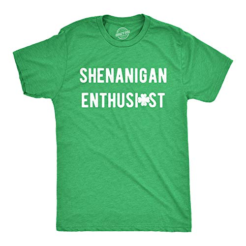 Crazy Dog T-Shirts Men's St. Patrick's Day T-Shirt, Heather Green - Shenanigan Enthusiast Text, L