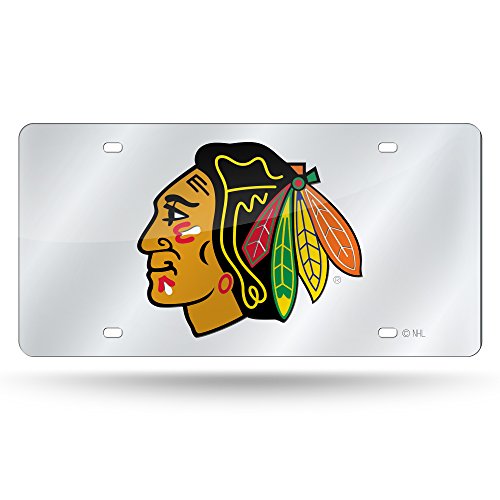 Rico Industries Unisex Inlaid Metal License Plate Blackhawks Silver Laser Tag, Silver, 6 x 12- US