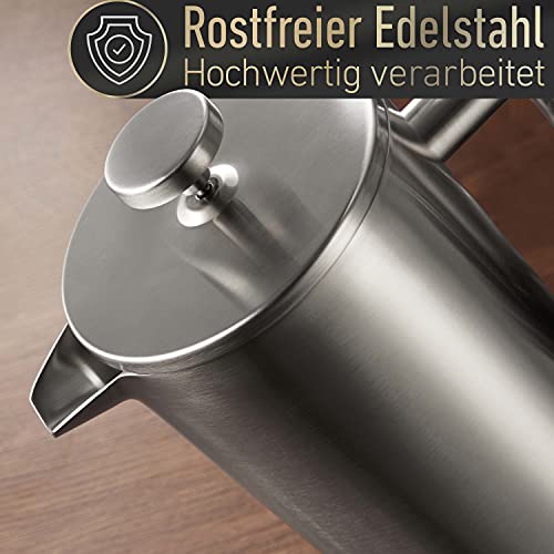 Barista Legends French Press Edelstahl Kaffeebereiter (1 Liter) - Doppelwandige Thermo Kaffeepresse für dauerhaft… – Bild 3