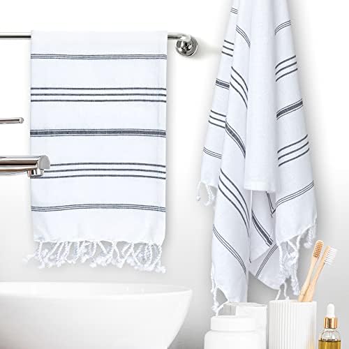 Blutao River Set of 2 Turkish Hand Towels for Bathroom & Kitchen - Decorative Turkish Hand Towel - Farmhouse Hand Towels Bathroom - 18x40 Bathroom Hand Towels Decorative Set - Black & White
