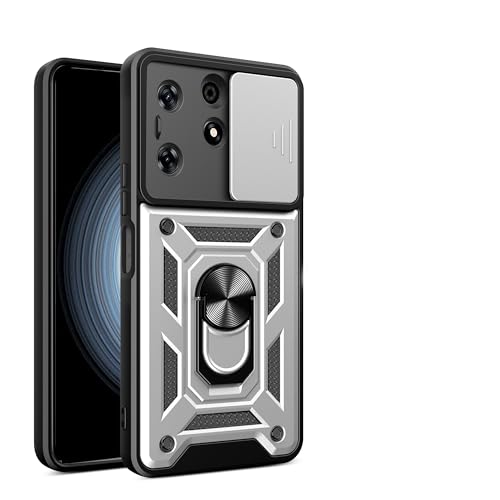 bojioderf Compatible with Tecno Spark 10 Pro 4G Case,Compatible with Tecno Spark 10 Pro 4G KI7 Magnetic Bracket [PC+TPU] 2 in 1 Slide Lens White