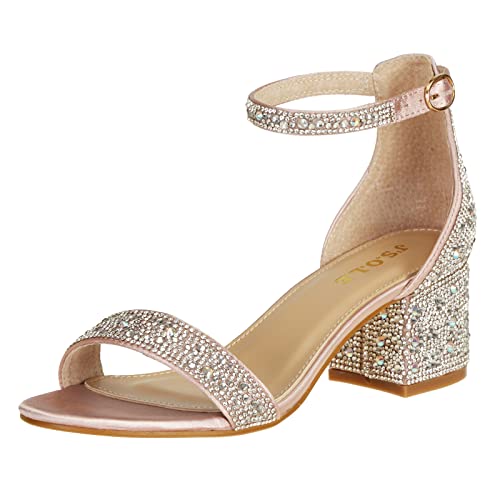 J's.o.l.e Women's Sparkly Open Toe Low Block Heel Rhinestone Dress Sandals Wedding Shoes for Bride
