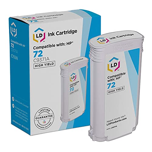 LD Products Compatible Replacements for HP Designjet 72#72 C9371A Cyan Ink Cartridges High Yield for Use in T1100, T1120, T1200, T610, T620, T770, SD Pro MFP T1120ps, T1200ps Printers (Single-Pack)