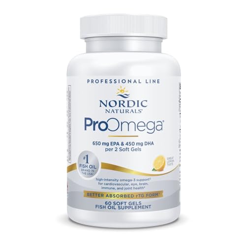Nordic Naturals ProOmega, Lemon Flavor - 60 Soft Gels - 1280 mg Omega-3 - High Potency Fish Oil with EPA & DHA - Promotes Brain, Eye, Heart, & Immune Health - Non-GMO - 30 Servings