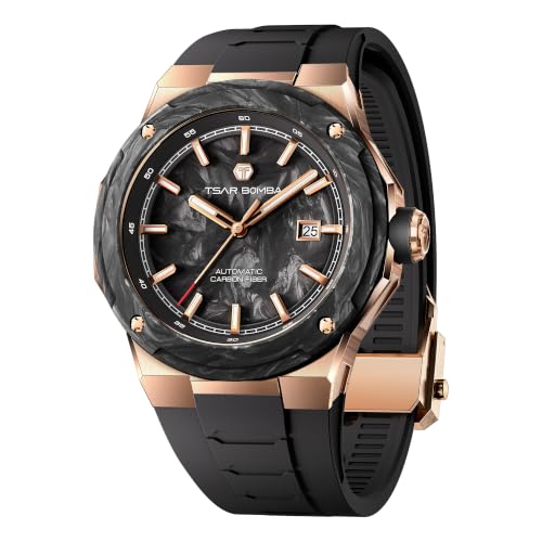 TSAR BOMBA Electron-Carbon-X II Montre automatique pour homme Noir Or rose 8230