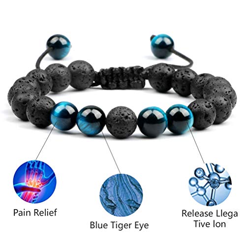 Xhsm Tiger Eye Lava Rock Bracelet For Men And Women, 10Mm Natural Tiger Eye Beads Stone Adjustable Bracelet Aromatherapy Essential Oil Diffuser Lava Bracelet Gifts For Men #TOP3