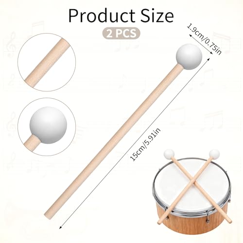 2 Stück Xylophon Schlägel Holz Percussion Sticks Gummi Trommelstöcke Holzschlägel Xylophon Klangstäbe Glockenspielschlägel mit Holzgriff Rhythmus Sticks Trommelstöck für Musikalische Früherziehung