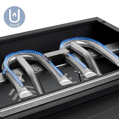 H.Koenig Plancha PLX1022 Gasbrenner, 2 U-Brenner, Edelstahl, Kochplatte aus emailliertem Gusseisen, Stromversorgung für Propan- oder Butangas, gleichmäßige Wärmeverteilung, einstellbare Temperatur bis