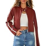 Cropped Red Faux Leather Jacket Women Biker Motorcycle Bomber Leather Jacket Women Fall Clothes Zip Up Moto PU Coats S