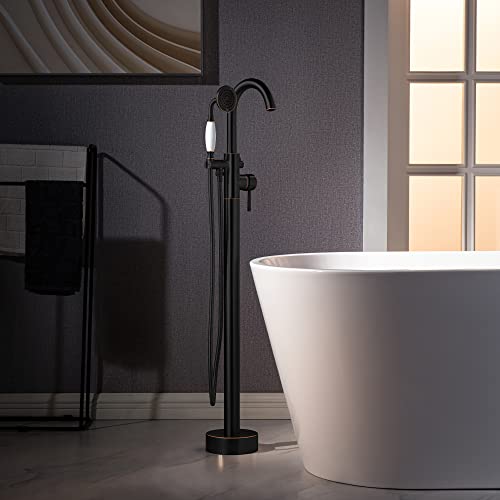 WOODBRIDGE F0027ORBVT High Flow Rate 8 GPM Freestanding Tub Filler Faucet with Hand Shower, Oil-Rubbed Bronze