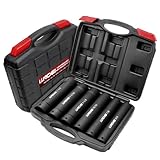 LLNDEI 1/2 Inch Drive Extended Length Impact Socket Set 6PCS Extra Deep Socket Set Include Sizes 3/4', 7/8', 15/16', 1-1/16', 1-1/8', 1-1/4' for High Torque Use
