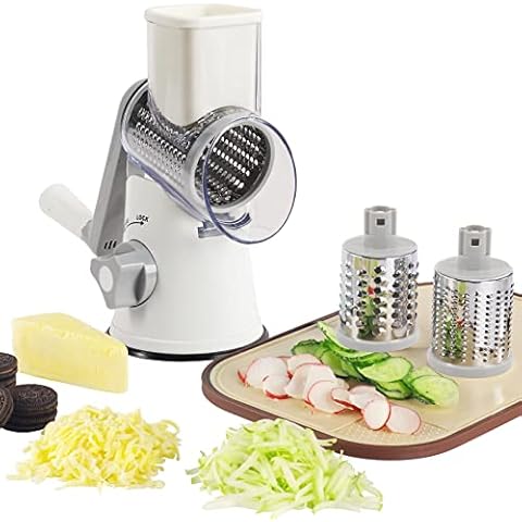 EDEFISY Rotary Cheese Grater - 3-in-1 Stainless Steel Manual Drum Slicer, Rotary Graters for Kitchen, Food Shredder for Vegatables, Nuts and Chocolate (white) Cover