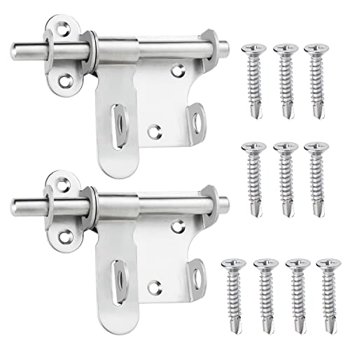 AusseL 2PCS Slide Bolt Lock Gate Latch, Stainless Steel Sliding Barrel Bolt Door Lock, Heavy Duty Hasp Latch with Padlock Hole Safety Lock for Gates Fences Garage Shed Doors Warehouse Doors