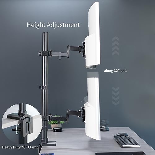 VIVO Dual Vertically Stacked Ultra-Wide Monitor Desk Mount with Extension Arms, Extra Tall Heavy Duty Adjustable Stand for 2 Ultrawide Screens up to 43 inches, 50 lbs Capacity, Black, STAND-V202T by VIVO - Image 4