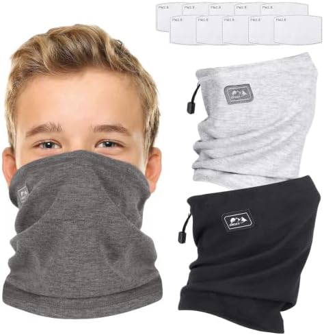 OMDEX 3 Pack Kids Neck Warmer with Filter, Neck Gaiters for Boys Girls, Adjustable Reusable Blended Fabric Neck Covers for Cold Weather Out Door Sport, Ski,Fishing…