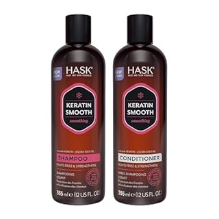 HASK Keratin Smoothing Shampoo and Conditioner Set for all hair types, color safe, gluten-free, sulfate-free, paraben-free, cruelty-free - 12 Fl Oz each