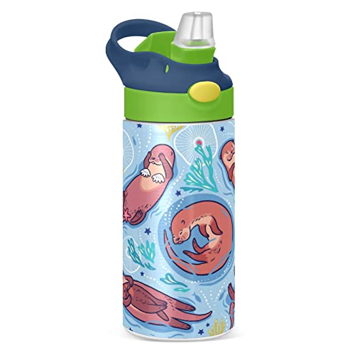 Blueangle Kids Insulated Water Bottle With Straw Lid - 12Oz Double Wall Vacuum Travel Tumbler Stainless Steel Reusable Cute Brown Otters Kids Cup For School Boy Girl（325） #TOP29