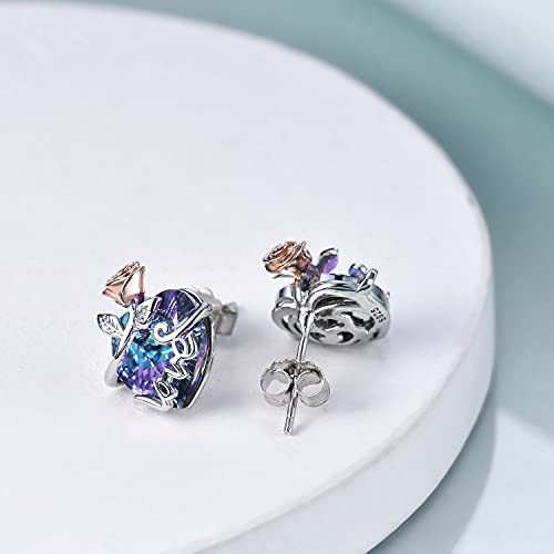 Aoboco Purple Jewelry Gifts For Mom Grandma Bithday Mothers Day Crystal Rose Studs Earrings #TOP3