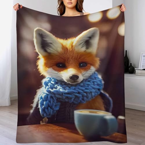 Plaid couverture flannel renard douce lavable 100x130cm