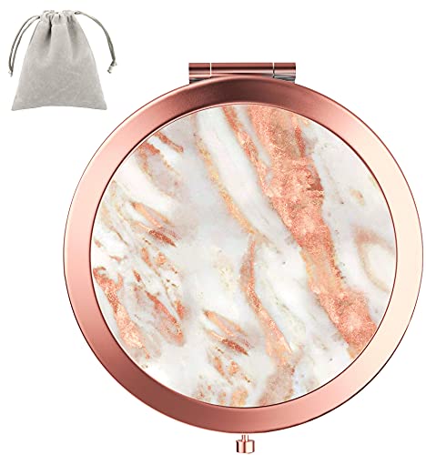 Dynippy Kompaktspiegel, rund, Roségold, 2 x 1 x Vergrößerung, Make-up-Spiegel für Geldbörsen und Reisen, faltbar, Mini-Taschenspiegel, tragbare Hand für Mädchen, Frau, Mutter - Roségold Cover
