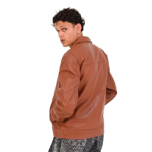 Image of TLC Genuine Lambskin Real Leather Jacket Men - Classic Shirt Style Polo Collar Motorcycle Vintage Racing Jacket For Mens