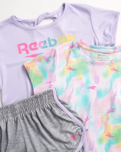 Reebok Girls 3-Piece Active T-Shirt and Shorts Set - Yoga Running Shorts, Tank Top, and T-Shirt Set,