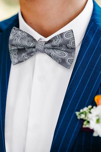 Image of HISDERN Bow Ties for Men Paisley Floral Pre-tied Bowtie Pocket Square Set Men's Formal Bow Ties Wedding Party