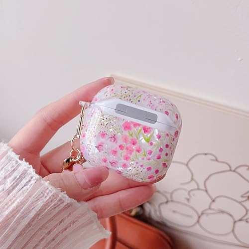 MINSCOSE for Cute Glitter AirPods 4 Clear Case,Shell Pattern Cartoon Flower Aesthetic Design with Floral Keychain,Soft TPU Protective Cover with Cleaner Kit for AirPods 4-Pink by MINSCOSE - Image 7