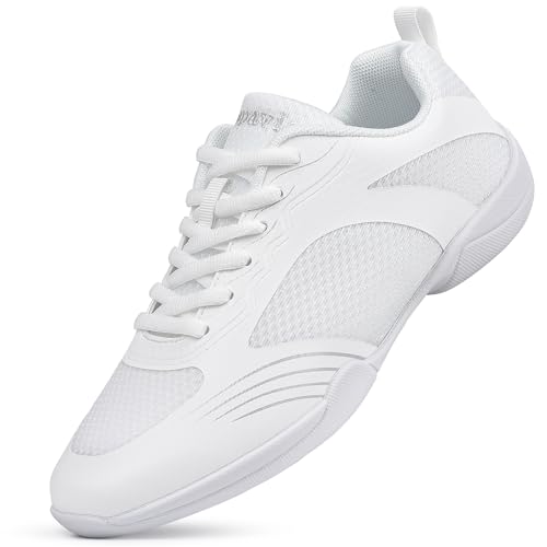 Smapavic Cheer Shoes for Women White Cheerleading Dance Shoes Training Athletic Comfortable Sneakers Size 8.5