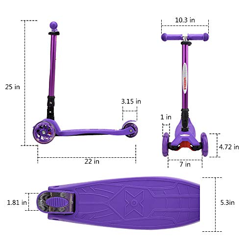 Chromewheels Scooters For Kids, Deluxe Kick Scooter Foldable 4 Adjustable Height 132Lbs Weight Limit 3 Wheel, Lean To Steer Led Light Up Wheels, Best Gifts For Girls Boys Age 3-12 Year Old, Purple #TOP5