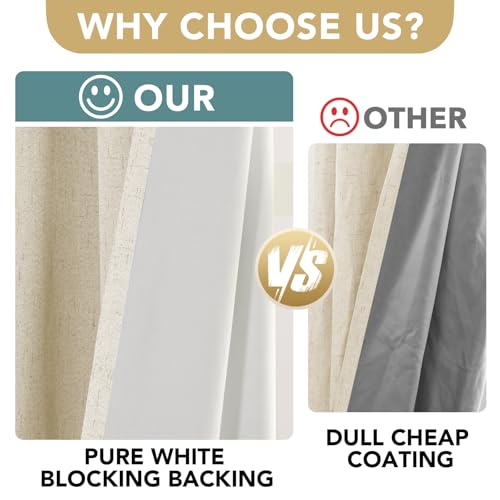Image of H.VERSAILTEX Linen Blackout Curtains Durable Thick Textured Linen Look 100% Blackout Patio Door Curtain Anti Rust Grommet Extra Wide Sliding Door Curtain Panel, Bleached Sand, W100 x L84 inch