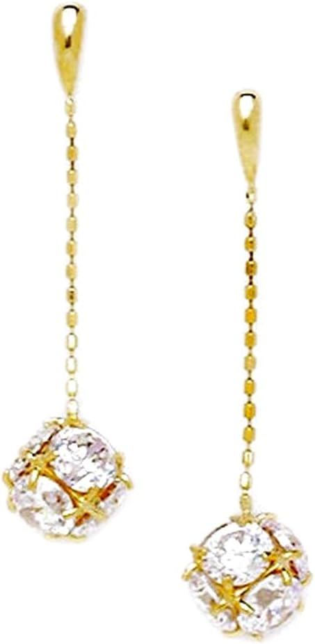 14k Yellow Gold Cubic Zirconia Ball Drop Screw Back Earrings 31x8mm Ball Earring for Women